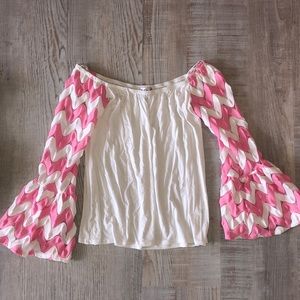 Pink and white flare sleeve top